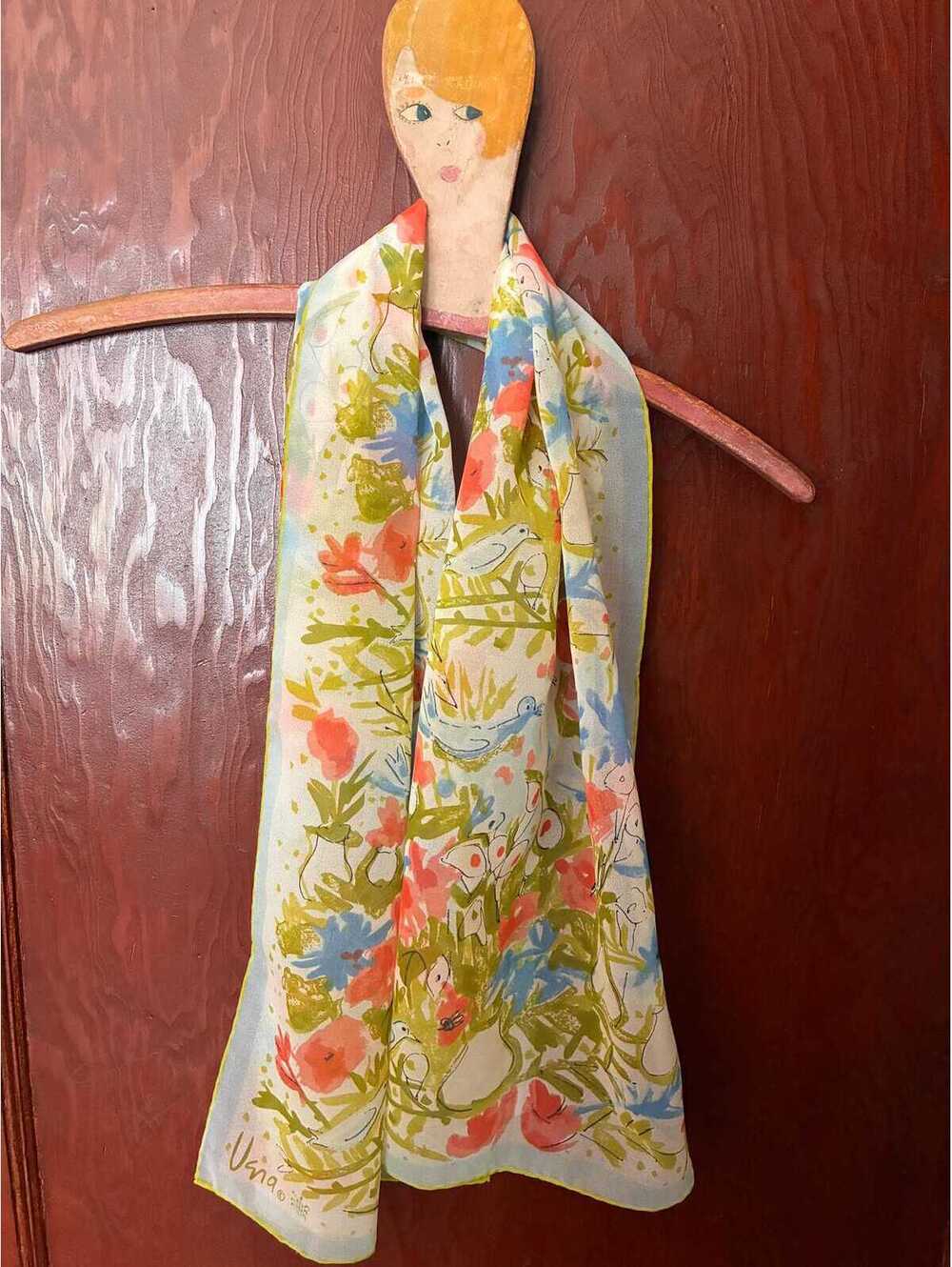 1960s Vera Neumann Bird Floral Scarf Ladybug Signed Vintage Neck Hair Scarf